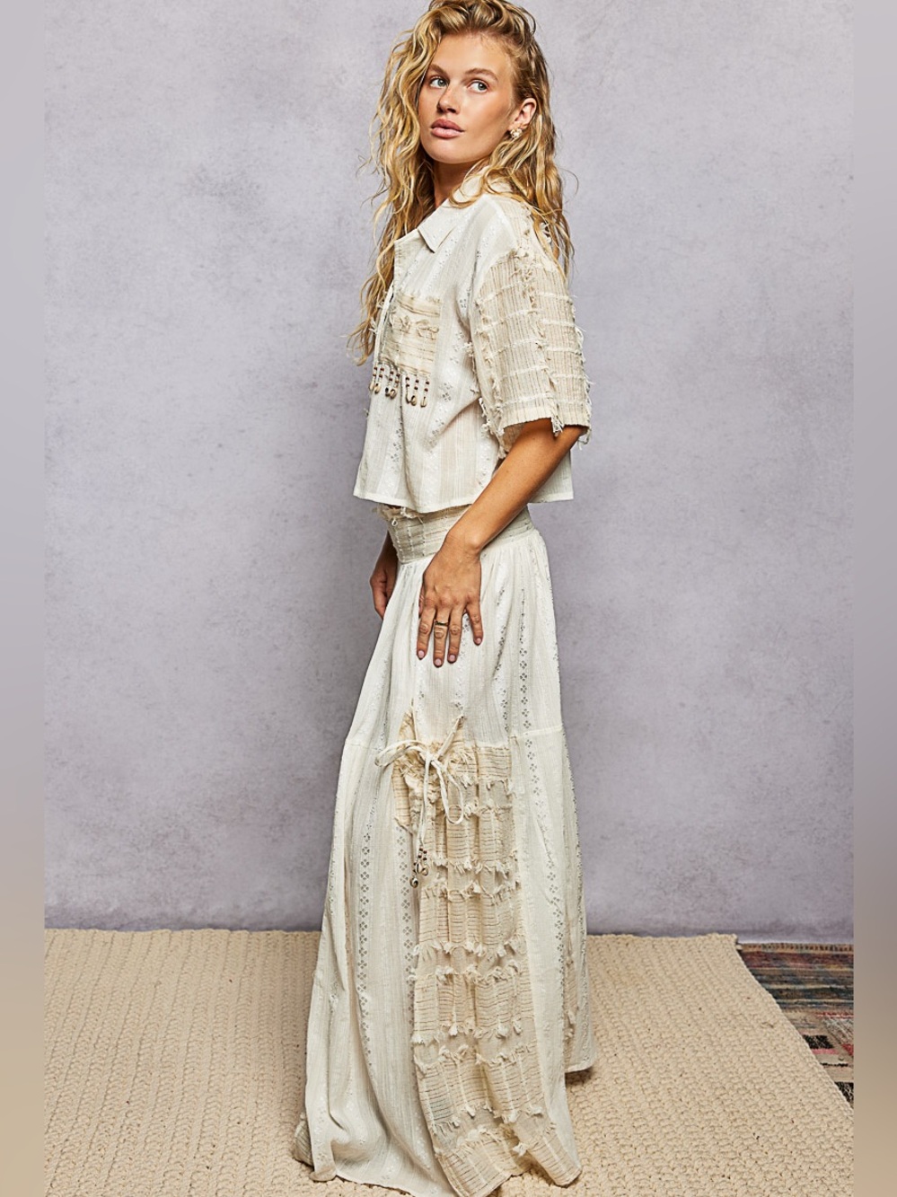 POL Cream Boho Wide-Leg Tiered Pants - Picture 3 of 7